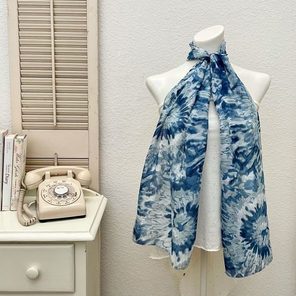 Tie Dye Swirl Print Dusty Indigo Long Scarf - Picture 4 of 5